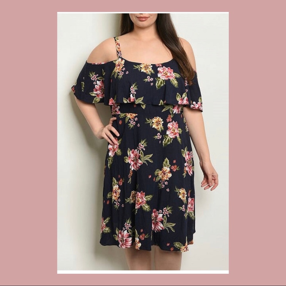 Plus Size Navy Cold Shoulder Floral Dress 3x NWT